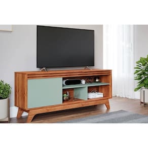 Rack Bancada p/TV até 55 pol Grecia 100% MDF c/ Nichos e Pés 154cm Cinamomo/Salvia - Permóbili