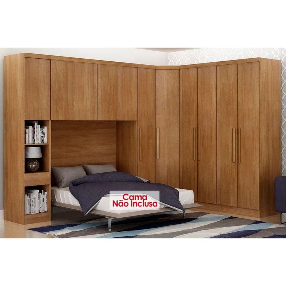 Quarto Casal Completo Rizon/Linea 6 Peças (1 Armário Aéreo + 3 Guarda Roupas + 1 Closet Canto Obliquo + 1 Complemento) QCM109 Cumaru - Novo Horizonte