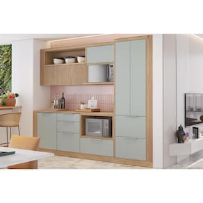 Cozinha Completa Marquesa 10 Peças (2 Armários + 2 Balcões + 1 Paneleiro + 5 Complementos) C6P69 Nature/Verde - Nesher