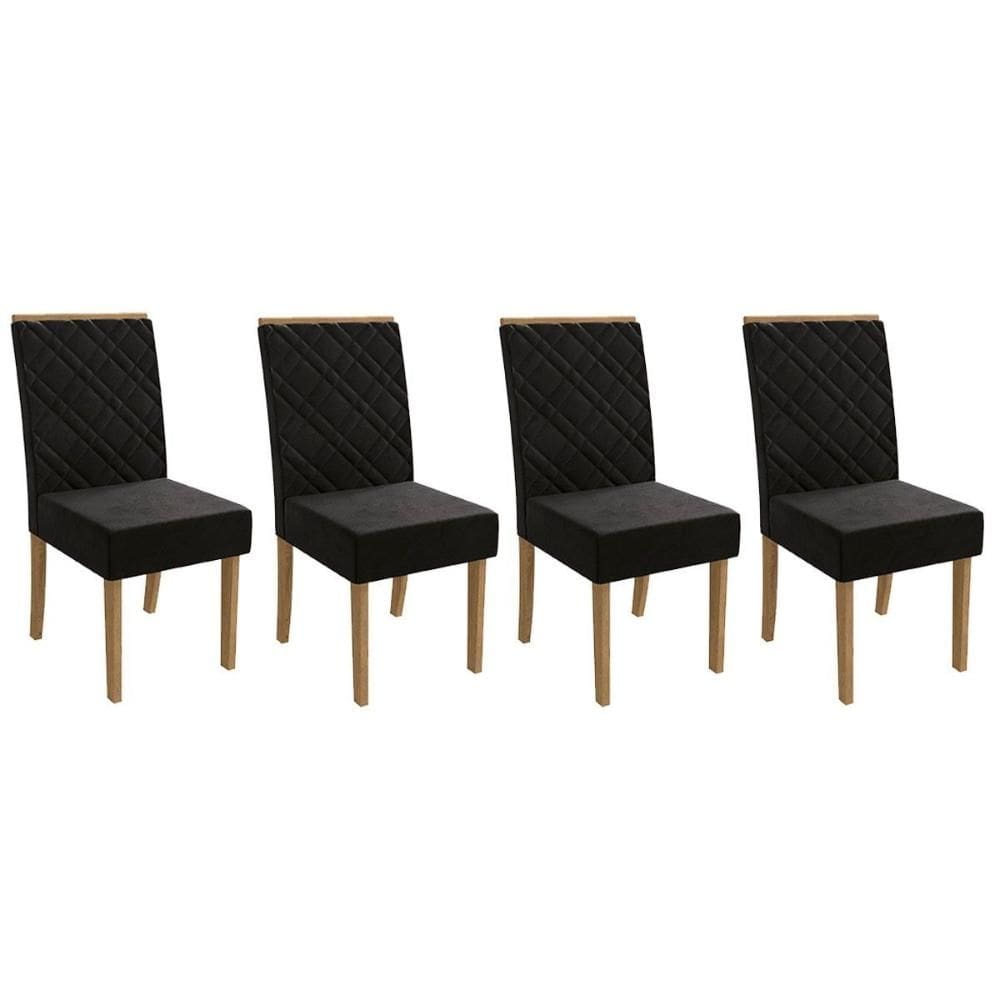Cadeira Sala de Jantar 2CAD149FR Kit 4 Un Freijo/Veludo Preto A038 - Kappesberg
