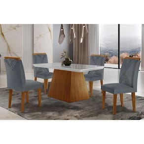 Sala de Jantar Completa Luna Tampo Madeirado c/ Vidro Reto 120x80 e 4 Cadeiras Amsterdã Imbuia - Veludo Grafite - Rufato