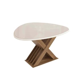 Mesa de Sala Jantar Graviola c/Tampo Madeirado c/ Vidro 105x135cm Nogueira/Off White/Vidro Off White - Kappesberg