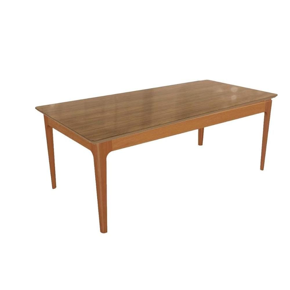 Mesa de Sala Jantar Mira Madeira Maciça c/Tampo Madeirado c/ Vidro 200x100cm Carvalho/Nogueira/Vidro Nogueira - Kappesberg