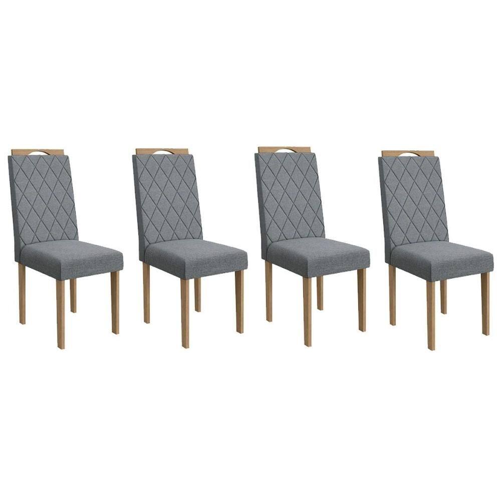 Cadeira Sala de Jantar 2CAD153EA Kit 4 Un Eucalipto Assento/Encosto Linho Cinza A018 - Kappesberg