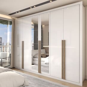 Guarda-Roupa Casal Severo 6 Portas 6 Gavetas com Espelho Branco - Panorama Móveis