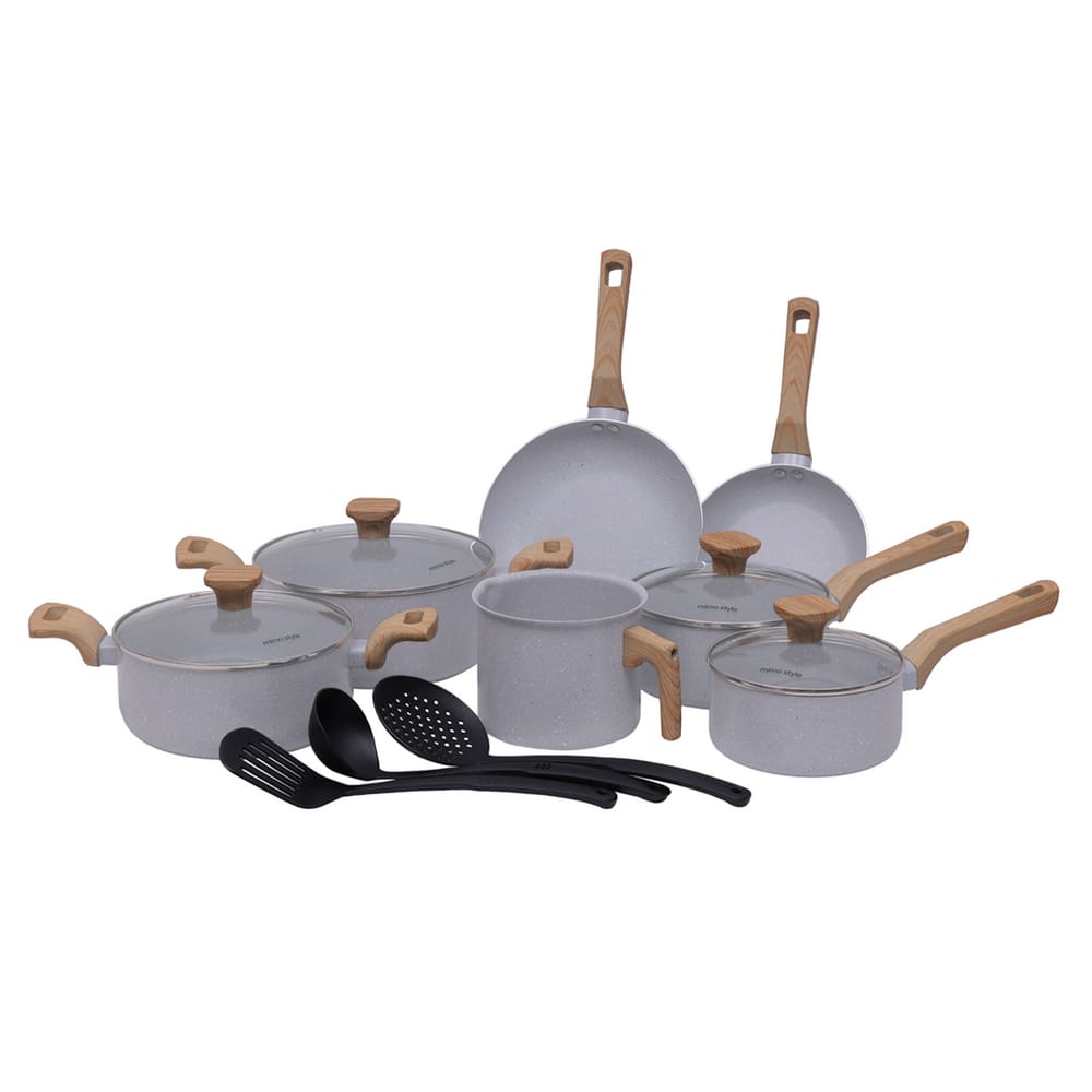 Jogo De Panela Ceramica Antiaderente Indução Pratic Cook Cinza Mimo Style Conjunto Panelas E Colheres 10 Peças