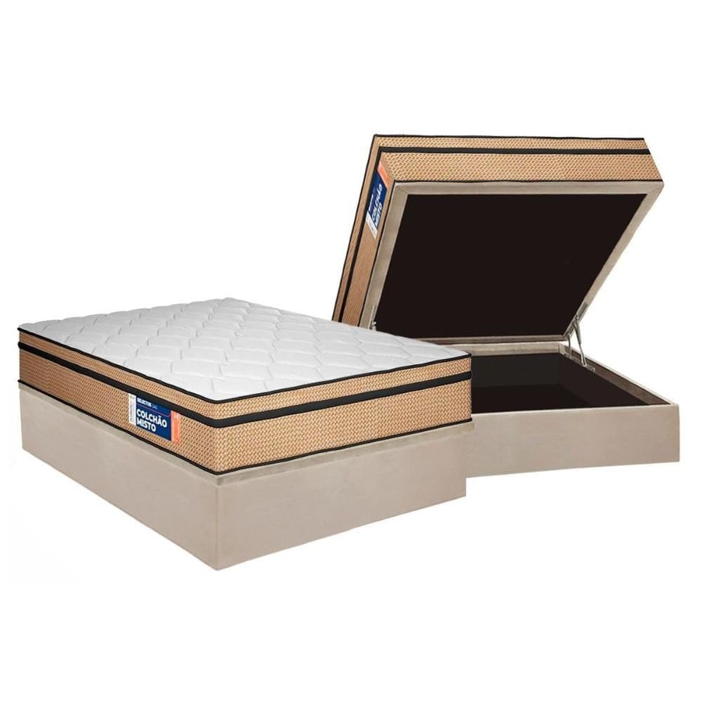 Cama Box Baú Casal: Colchão Anatômico Plumatex D45 / Selectus + Base CRC Suede Clean(138x188)