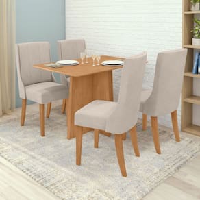 Conjunto Mesa 120cm Celebrare Tampo Mdf no Glass e 4 Cadeiras Celina Amêndoa /Creme