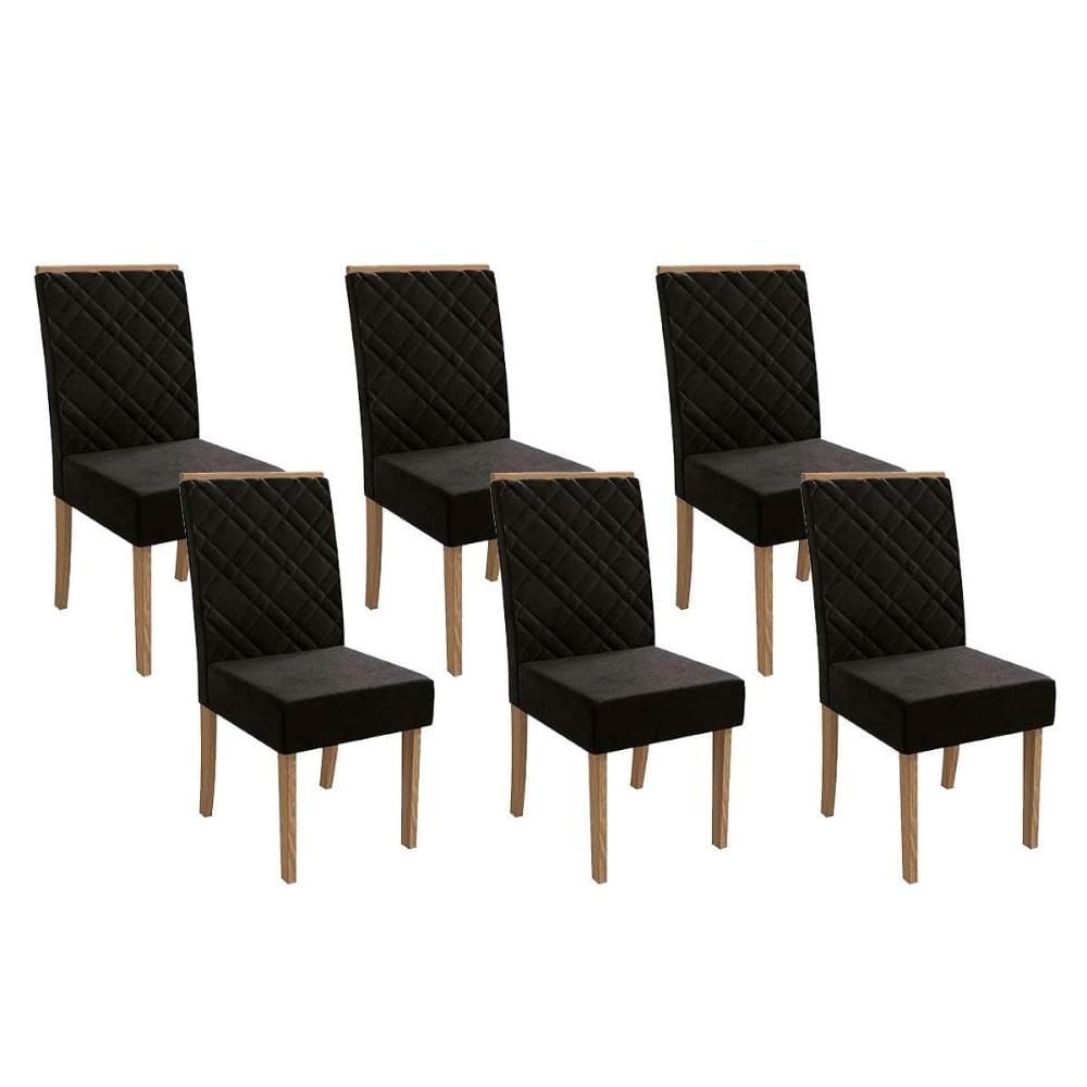 Cadeira Sala de Jantar 2CAD149NG Kit 6 Un Nogueira/Veludo Preto A038 - Kappesberg
