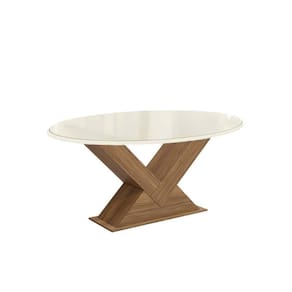 Mesa de Sala Jantar Amora c/Tampo Madeirado c/ Vidro 105x180cm Nogueira/Off White/Vidro Off White - Kappesberg