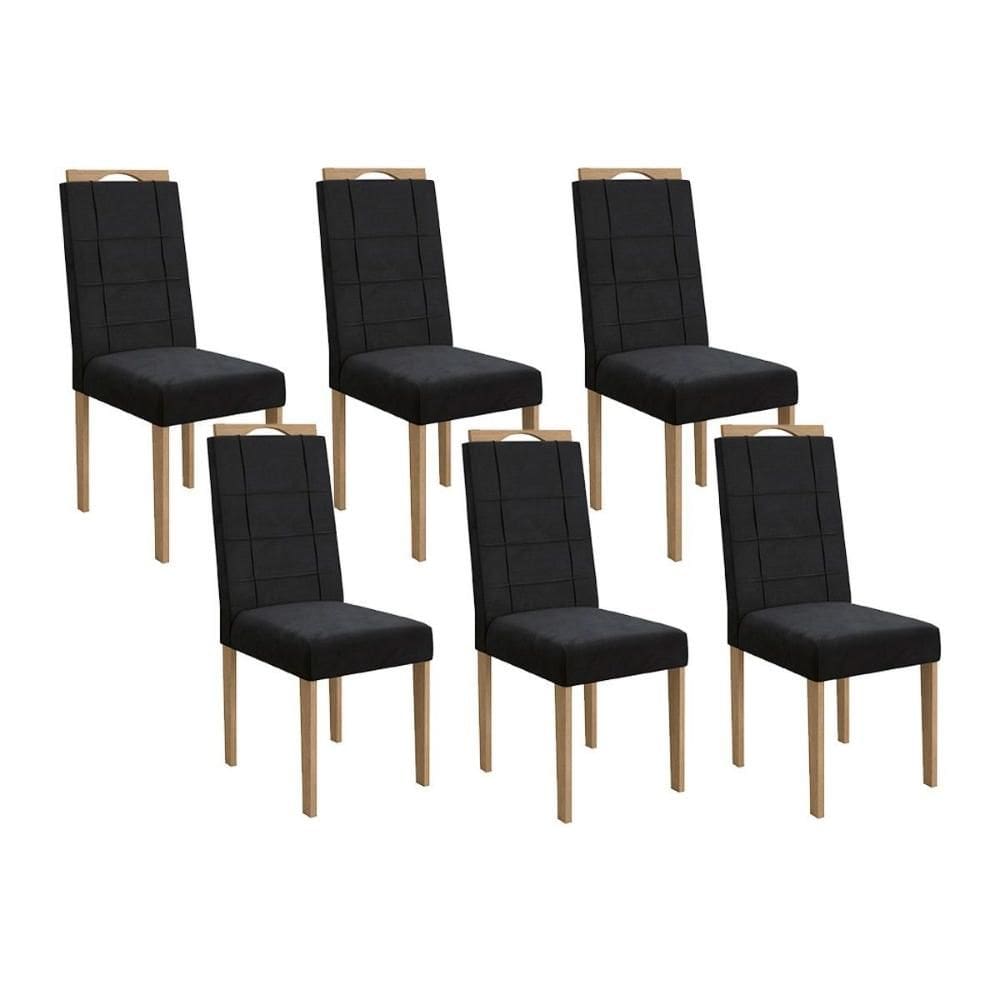 Cadeira Sala de Jantar 2CAD150EA Kit 6 Un Eucalipto/Veludo Preto A038 - Kappesberg