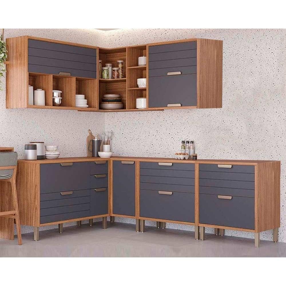 Cozinha Completa Eloise 7 Peças (3Aéreos+4Balcões) CZ027 Freijo/Titanium - MGM