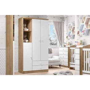 Quarto Infantil Completo Bala de Menta 2 Peças (1 Guarda Roupa + 1 Cômoda) QI93 Rústico/Branco - Henn