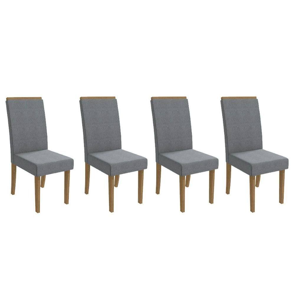 Cadeira Sala de Jantar 2CAD142FR Kit 4 Un Freijo - Assento/Encosto Linho Cinza A018 - Kappesberg