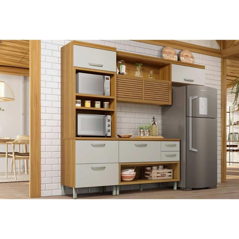 Cozinha Completa Princesa 3 Peças (1 Armário + 1 Balcão + 1 Paneleiro) C6P63 Freijo/Off White - Nesher