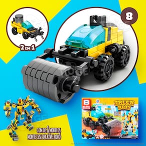 Blocos de Montar e Desmontar (Nº 8) Caminhão Trator Rolo 2 em 1 Robô Transformers Truck Bots Block Brinq 50 Peças