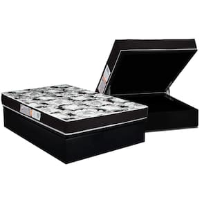 Conjunto Box Baú Casal: Colchão Espuma Luckspuma D33 Supreme Pró Saúde Black + Base CRC Suede Black(138x188)