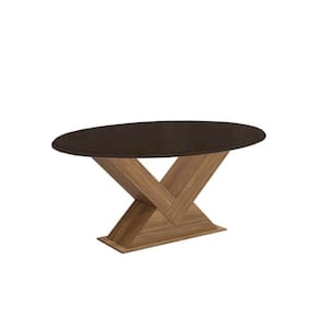 Mesa de Sala Jantar Amora c/Tampo Madeirado c/ Vidro 105x180cm Nogueira/Preto fosco/Vidro preto - Kappesberg
