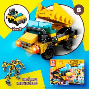 Blocos de Montar e Desmontar (Nº 6) Caminhão Caçamba 2 em 1 Robô Transformers Truck Bots Block Brinq 48 Peças