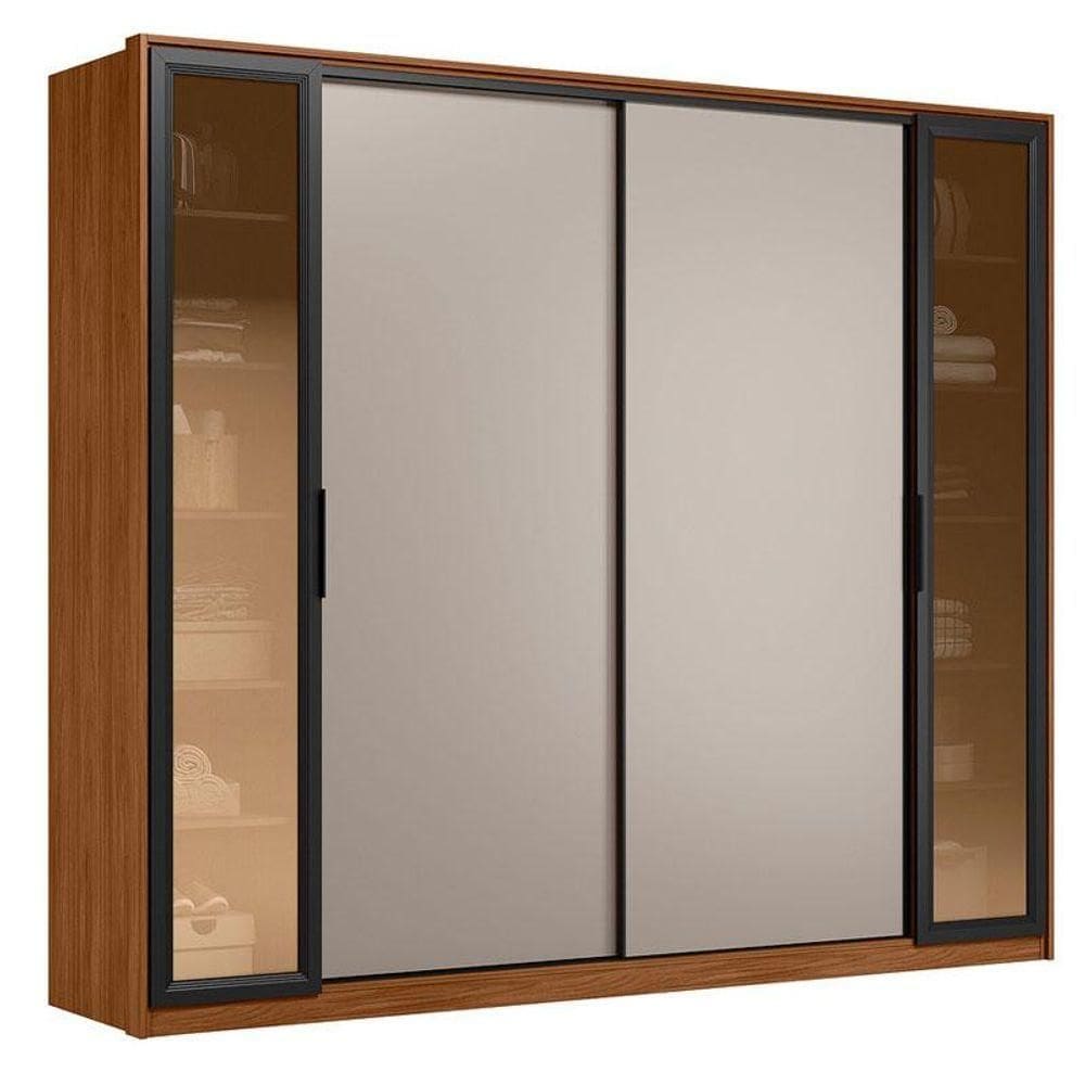Guarda Roupa Casal Laredo Nogueira Nude Prime Tx Flex Com Vidro Reflecta Demóbile