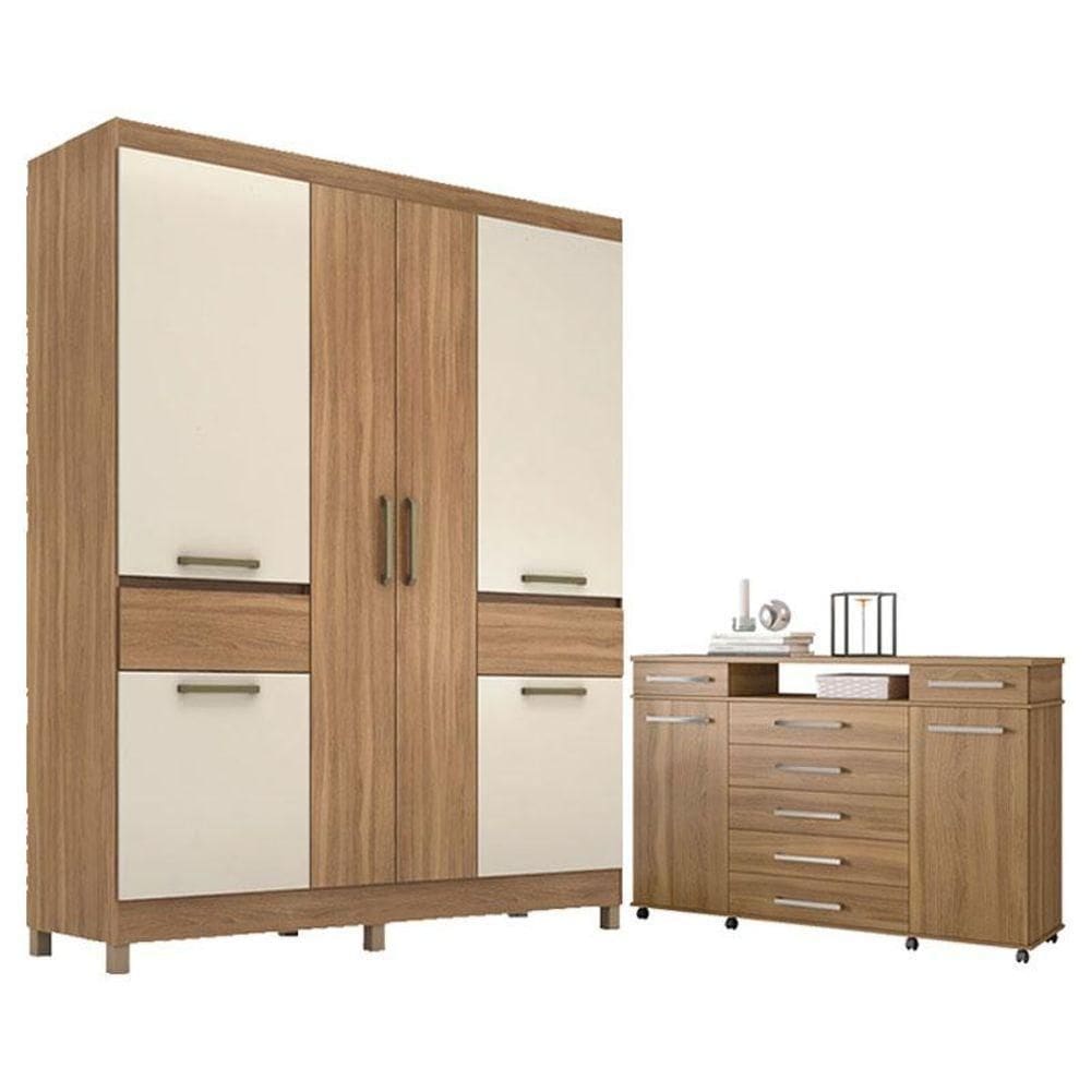 Cômoda London E Guarda Roupa Casal Mauá Amêndola Off White - Demóbile