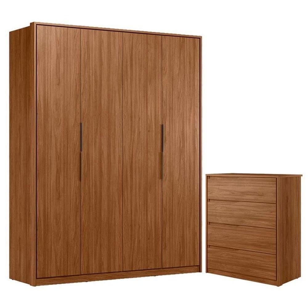 Cômoda Atria 4 Gavetas E Guarda Roupa Casal Attore Nogueira Touch Demóbile
