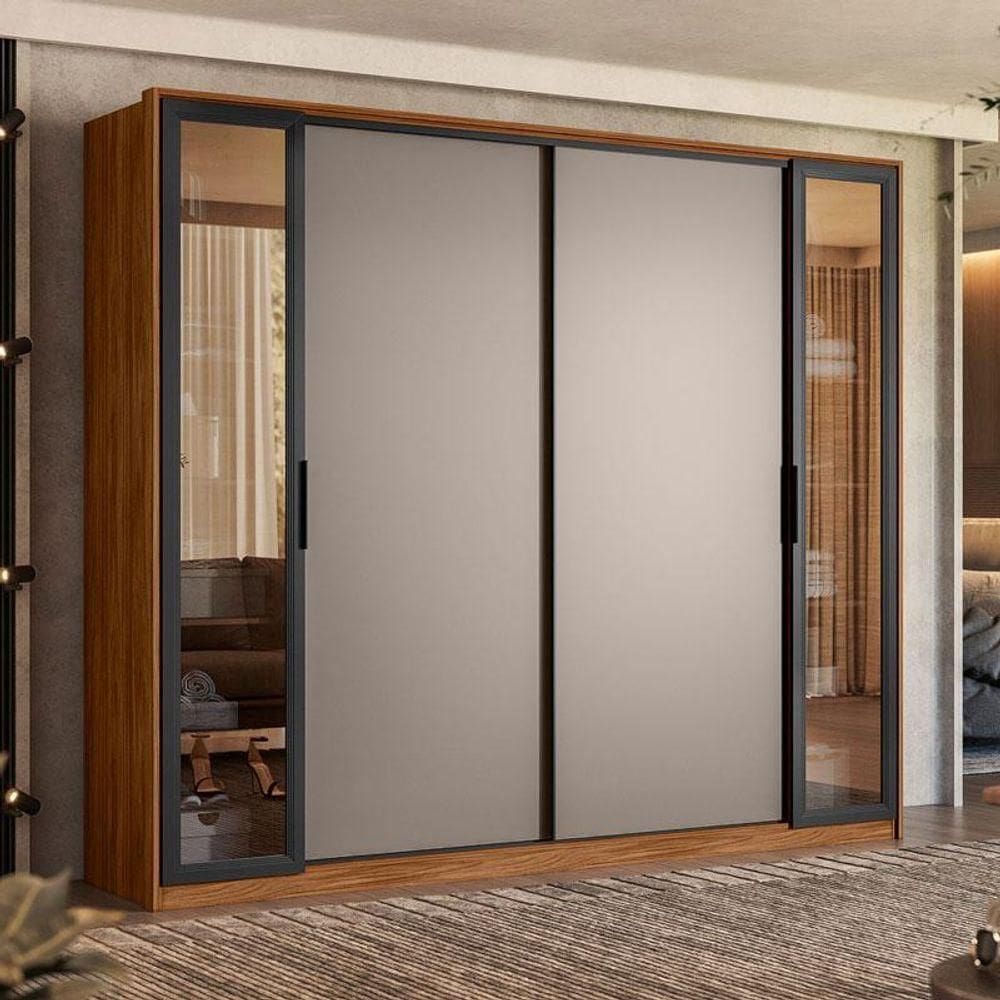 Guarda Roupa Casal Laredo Ambiente Nogueira Nude Prime Tx Flex Com Vidro Reflecta Demóbile