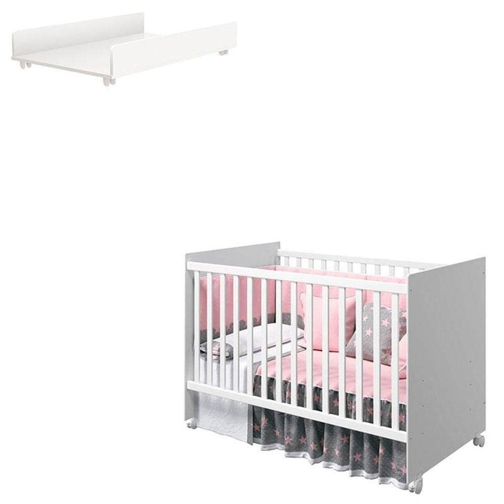 Berço Americano Tico Com Trocador Juju Branco Acetinado - Reller