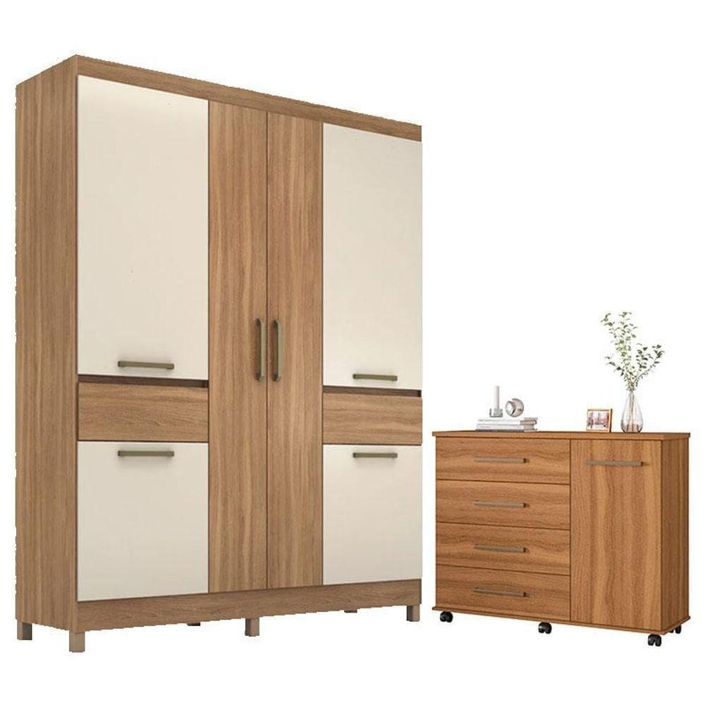 Cômoda Flora E Guarda Roupa Casal Mauá Amêndola Off White - Demóbile