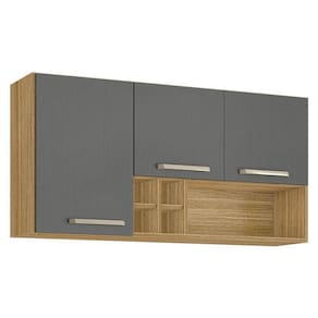 Armário Aéreo Ametista 3 Portas E 4 Garrafas 120 Cm Freijó Gris - Kits Paraná