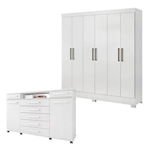 Cômoda London E Guarda Roupa Casal Prático Branco - Demóbile