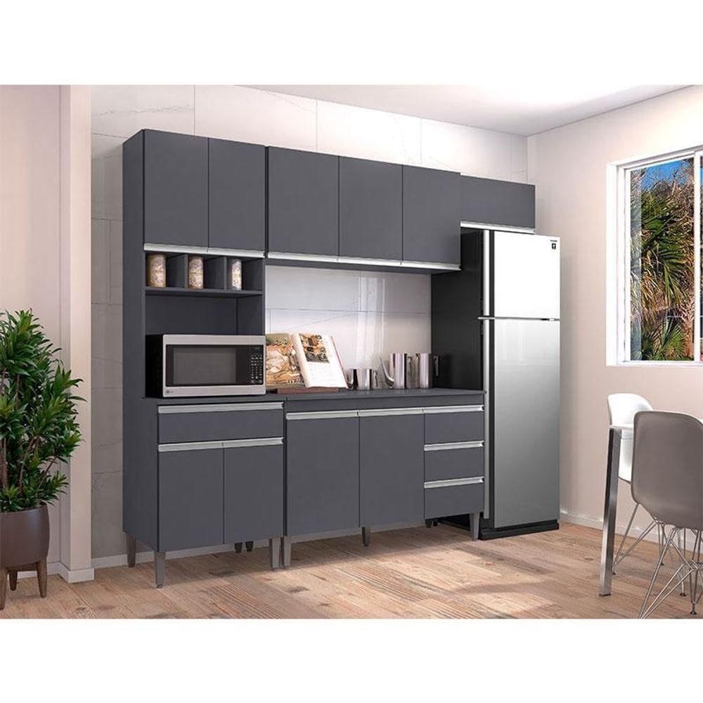 Cozinha Com Balcão E Tampo 120 Cm Andréia Ambiente Cinza Fosco - Ajl