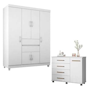 Cômoda Flora E Guarda Roupa Solteiro Ecom 2 Branco Flex - Demóbile