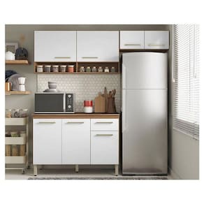 Cozinha Compacta Ambiente Dama Aéreos E Balcão Amêndola Branco - Demóbile