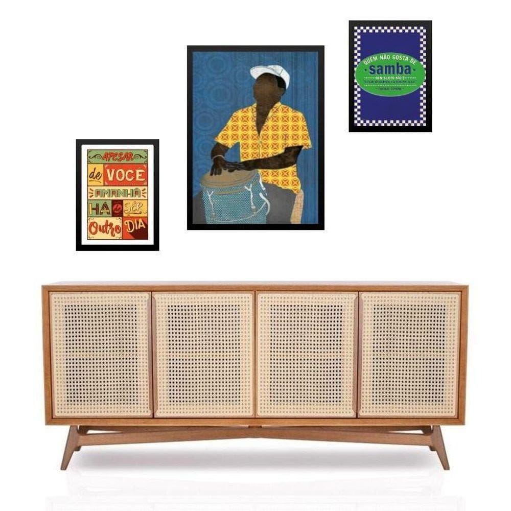 Set 3 Quadros Música Samba - Com Vidro