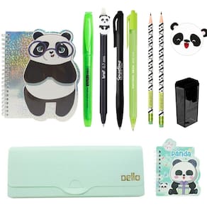 Kit Papelaria Fofa Panda Pandinha Kawaii Lapis Borracha