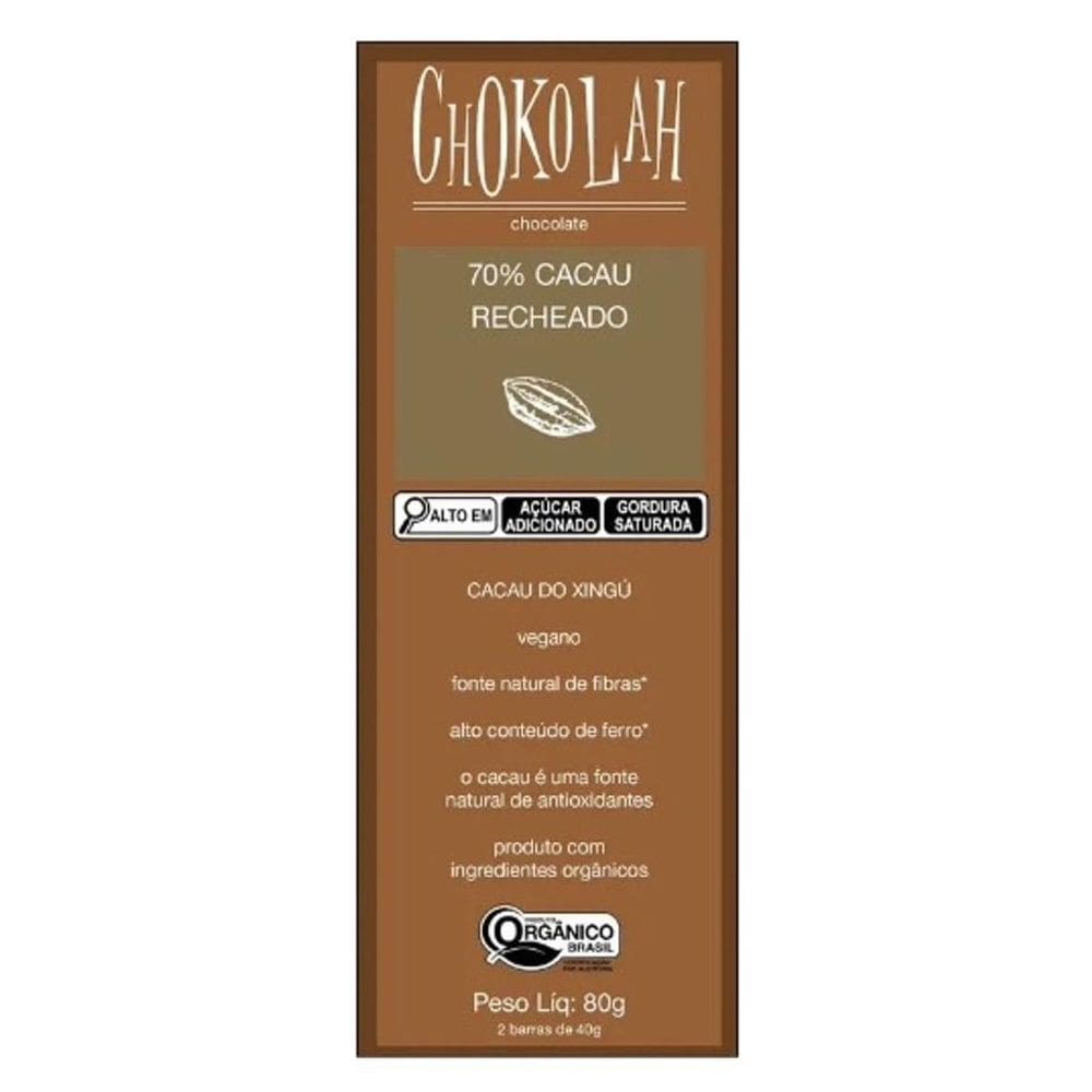 Chocolate 70% Cacau Recheado Orgânico Chokolah 80G