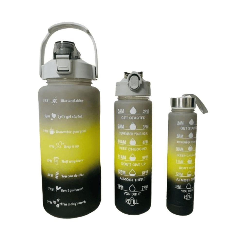Kit 3 Garrafas Alça Agua Canudo Adesivo Academia Motivaciona