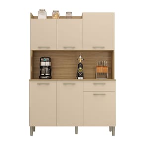 Armário de Cozinha Compacta 6 Portas e 1 Gaveta 121cm Florença Freijó/Vanilla - Pallazio