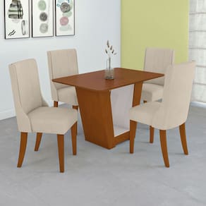 Conjunto Sala de Jantar Mesa Apogeu 120cm Tampo Mdf no Glass 4 Cadeiras Celina Frassino/Off White/Creme