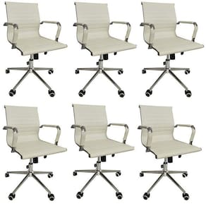 Conjunto com 6 Cadeiras Office com Rodízio e Encosto Esteirinha Baixa Branco