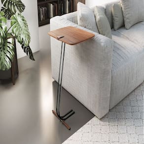 Mesa de Apoio para Sofá Castanho com Base em Metal Castanho
