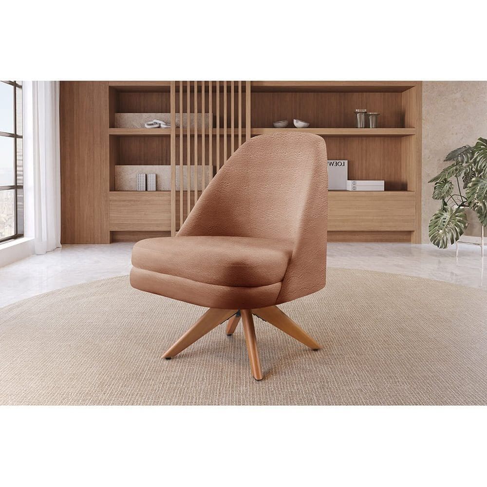 Poltrona Stella Decorativa Giratória Bouclé Laranja