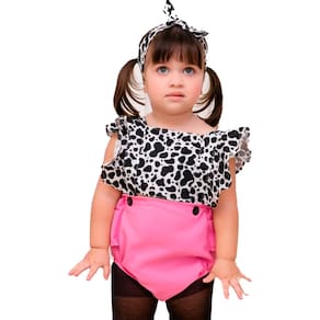 Romper de Bebe Menina Com Laço de Cabelo jardineira vaquinha