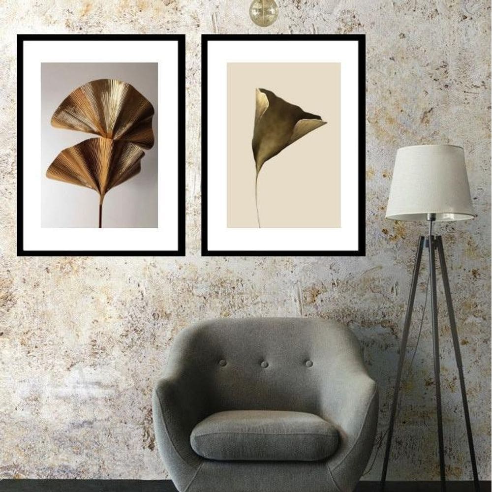 Kit 2 Quadros Folhas Bronze - 60X48Cm