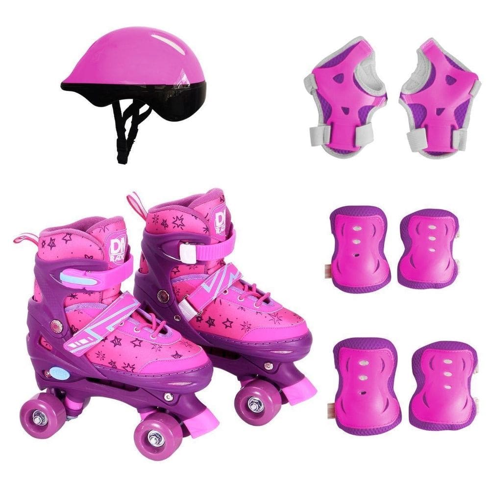 Patins Roller Rosa Infantil Ajustável Com Proteção Tamanho P