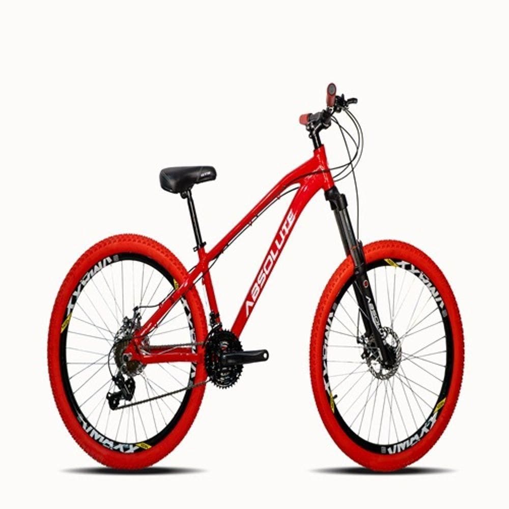 Bicicleta Aro 26 Absolute Brutus Vermelho Câmbios Shimanos 21v Com Pneu Vermelho E Suspensão Brutus