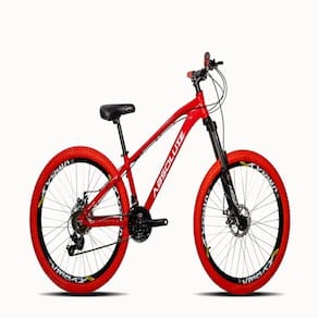 Bicicleta Aro 26 Absolute Brutus Vermelho Câmbios Shimanos 21v Com Pneu Vermelho E Suspensão Brutus