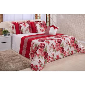 Kit Vitória Casal Queen Percal 7 Peças Com Almofada Vermelho