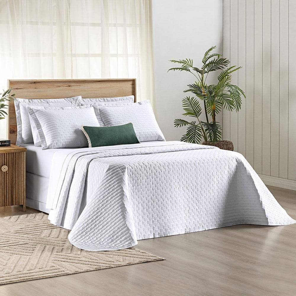 Kit Cobre Leito Colcha Marley King Dupla Face - Branco